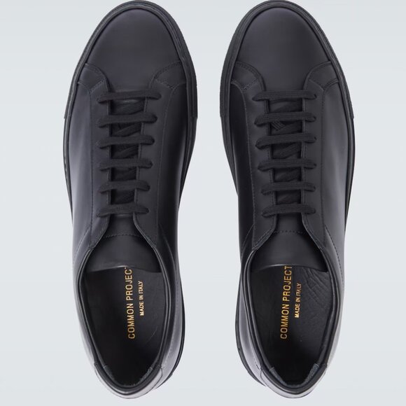 Common Projects Black Solid Leather Low Top Sneaker Mens Size 10 - Picture 1 of 8